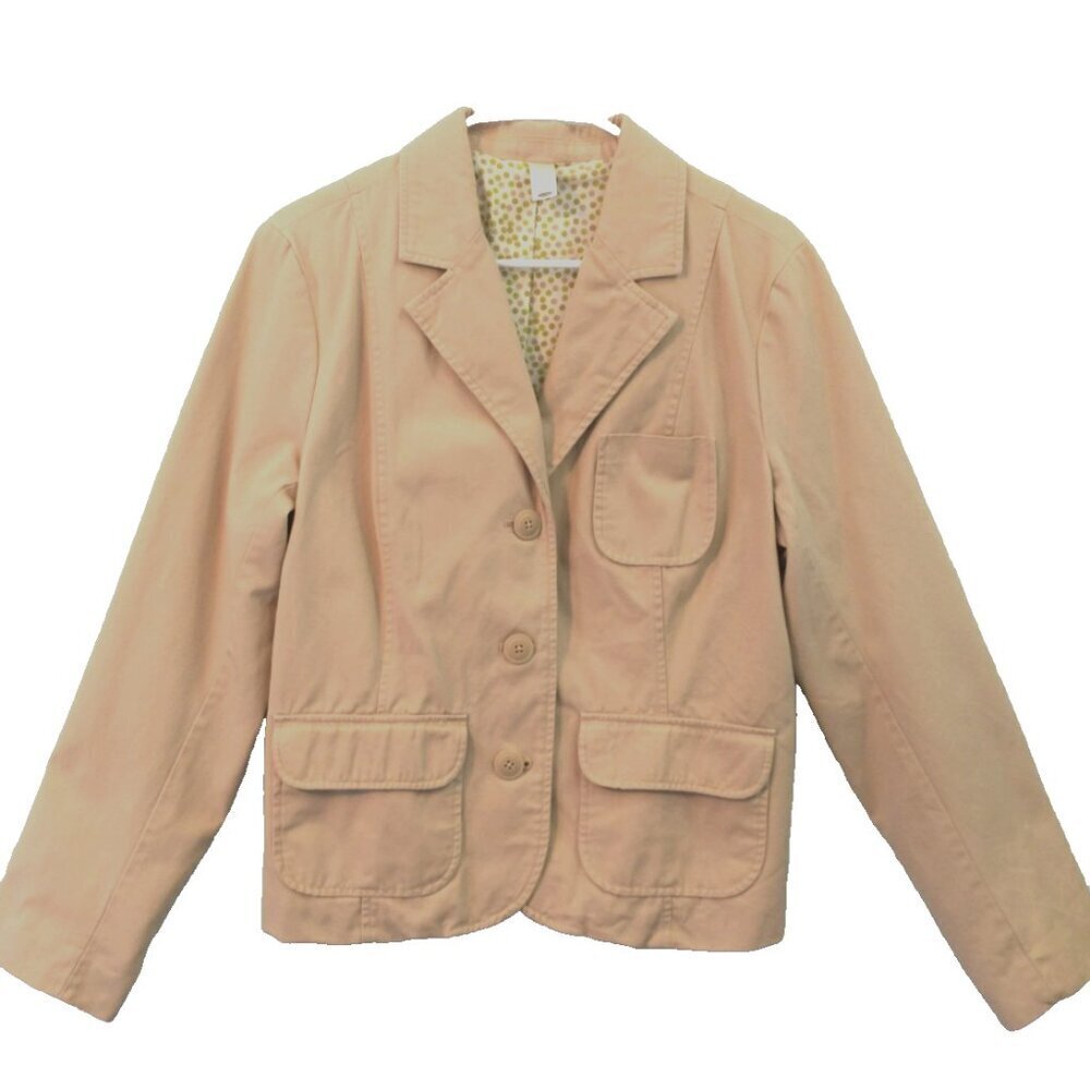 Old Navy Blazer Jacket Beige Vintage Tan 3-Button Canvas Pockets Lined - Large